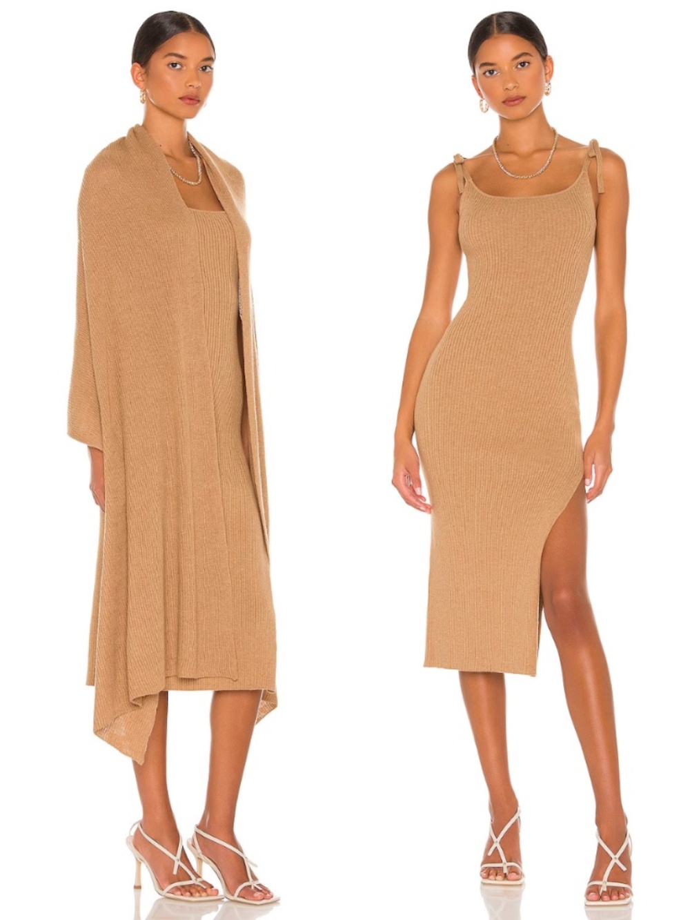 LPA Salmah Dress With Detachable Shawl In Camel Sz XL